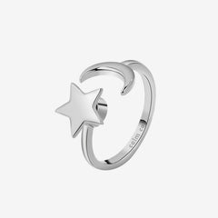 silver spinning moon and star adjustable anxiety ring