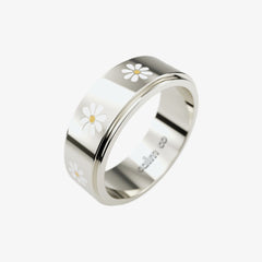 silver daisy icon spinning anxiety ring