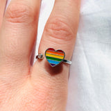 adjustable rainbow heart anxiety ring