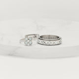 silver 4-leaf pearl clover adjustable anxiety ring