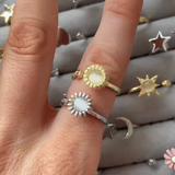 silver adjustable sunflower anxiety ring