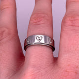 silver heart sketch anxiety ring