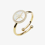 gold adjustable north star crystal spinning disc ring