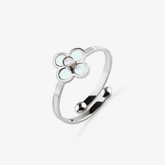 silver 4-leaf pearl clover adjustable anxiety ring