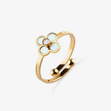 gold 4-leaf pearl clover adjustable anxiety ring