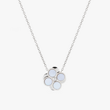 silver rotating pearl clover necklace