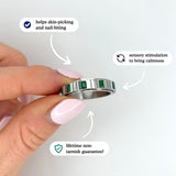 silver emerald crystal anxiety ring