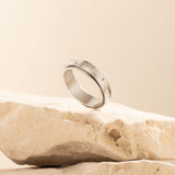 silver moon and star pattern anxiety ring