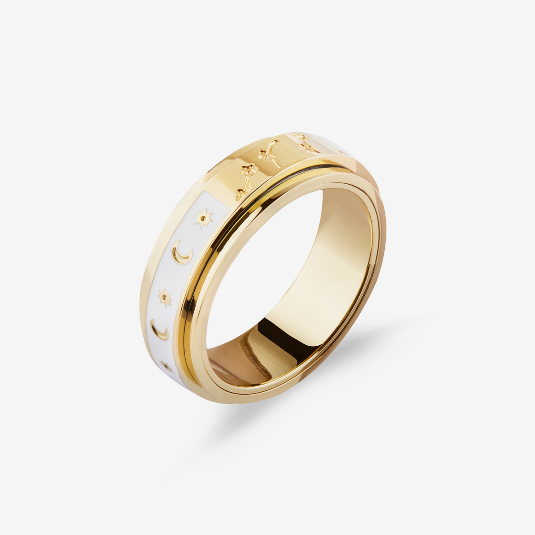 gold half moon and star anxiety ring