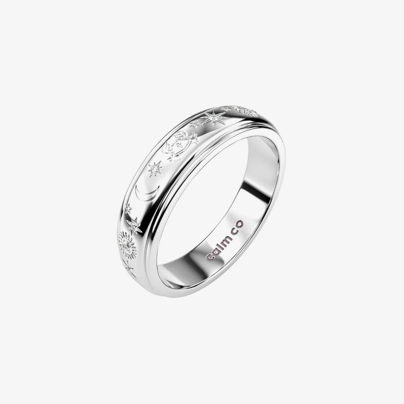 silver celestial zodiac engraved anxiety ring