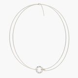 silver stamped double chain disc anxiety necklace