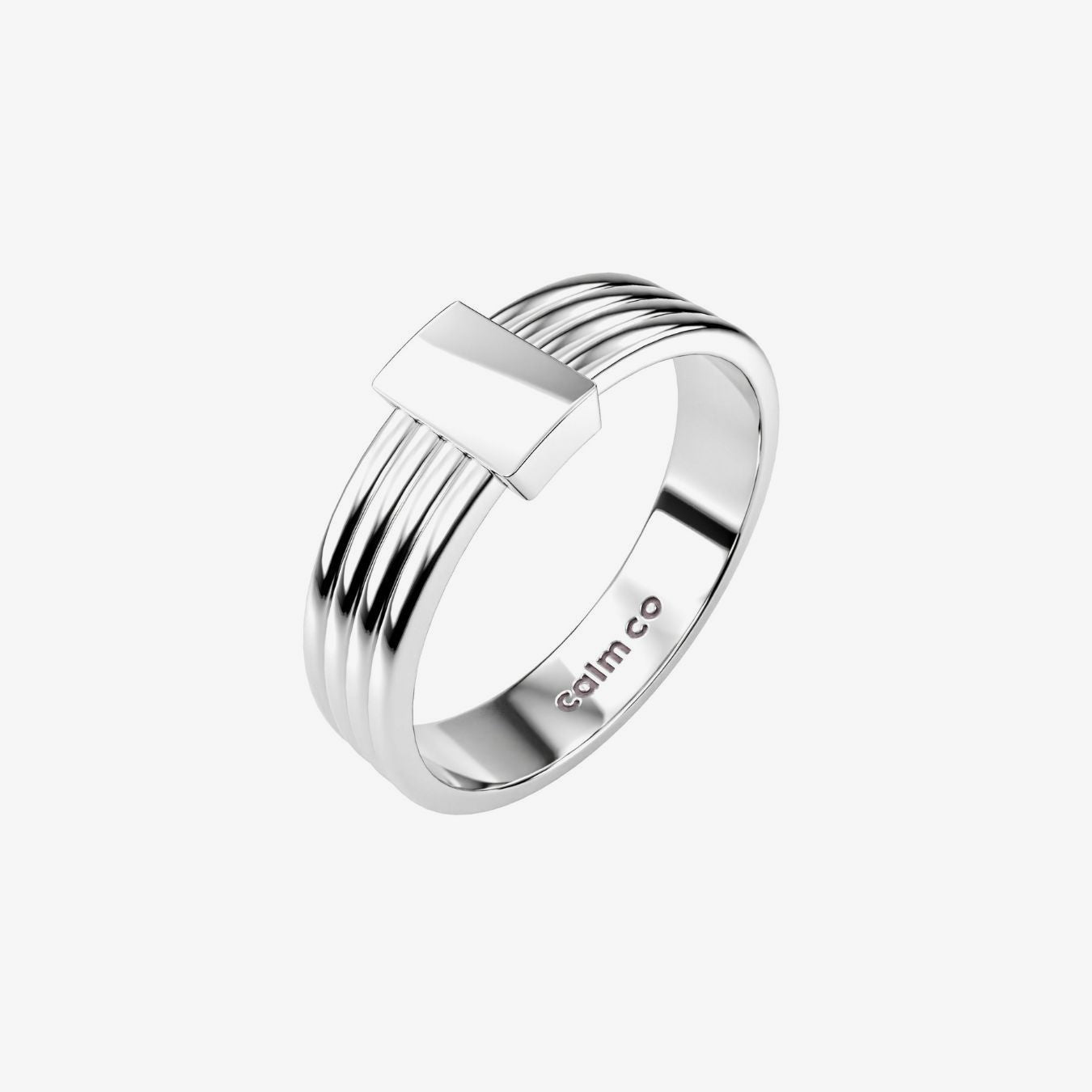 silver initial engraved band anxiety ring