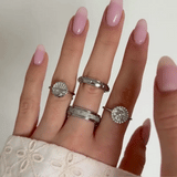 silver adjustable north star crystal spinning disc ring