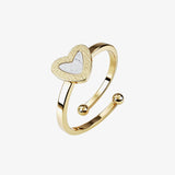 gold spinning heart pearl adjustable ring