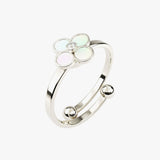 silver 4-leaf pearl clover adjustable anxiety ring