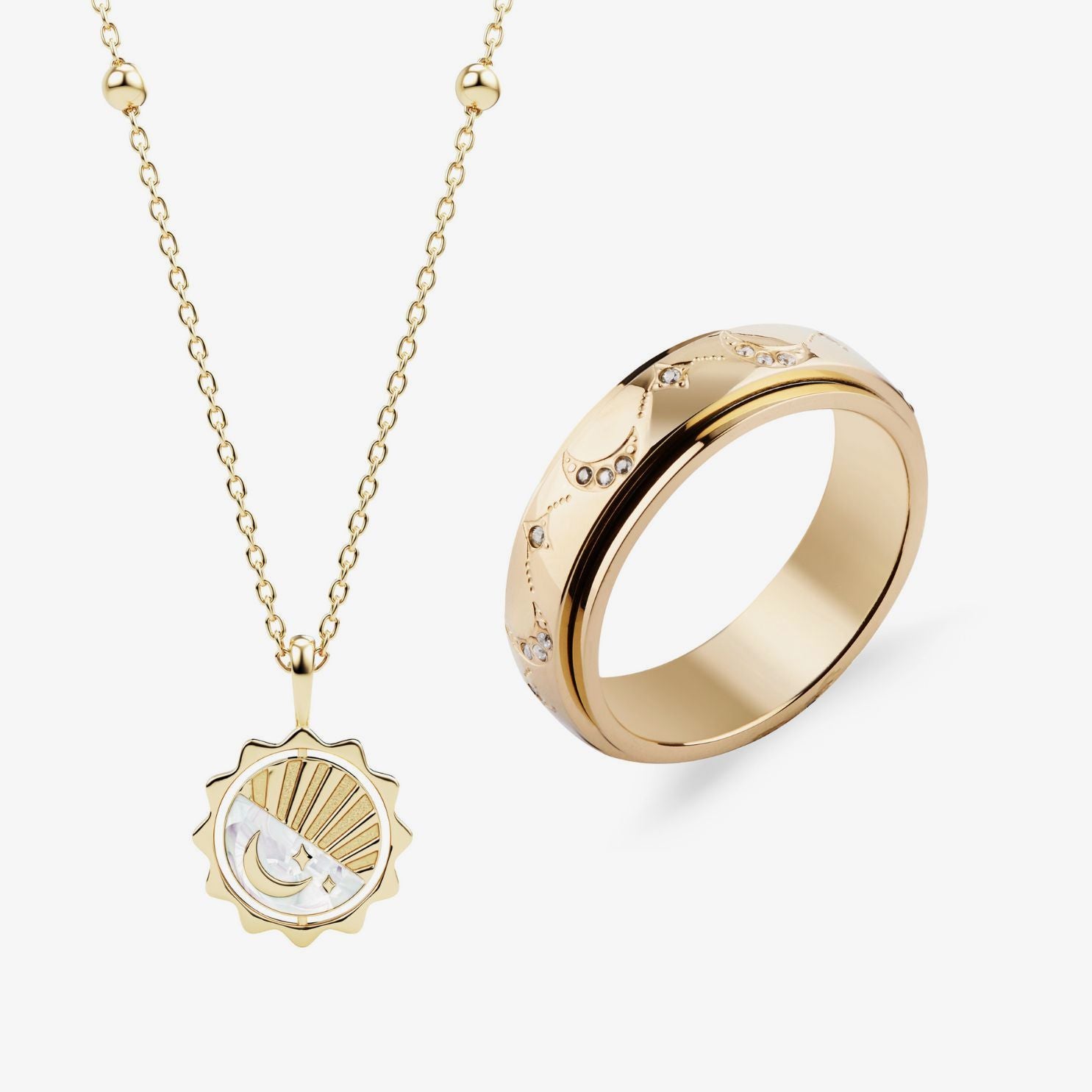 gold moon and star fidget jewellery set
